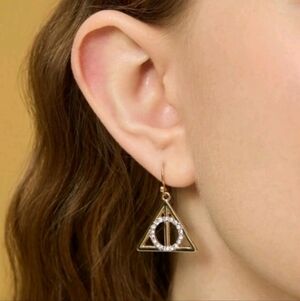 14K Gold Harry Potter Deathly Hallows Dangle‎ Drop Gryffindor Hogwarts Earrings